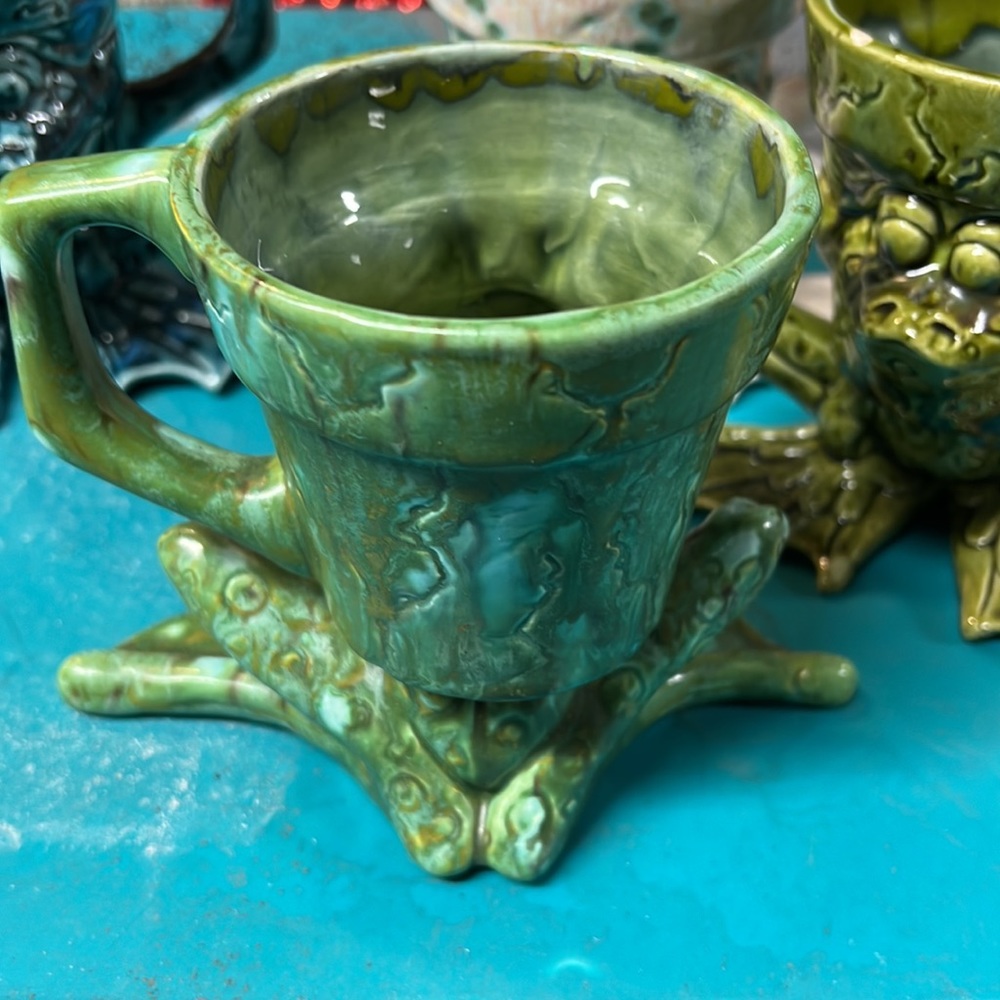 Set of 4 Ultra Rare Vintage Ceramic Toad Frog Mugs Coffee Cups - Picture 10 of 11